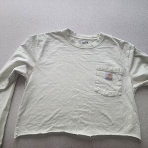 Carhartt Sage Green Long  Sleeve Cropped Shirt with Pocket